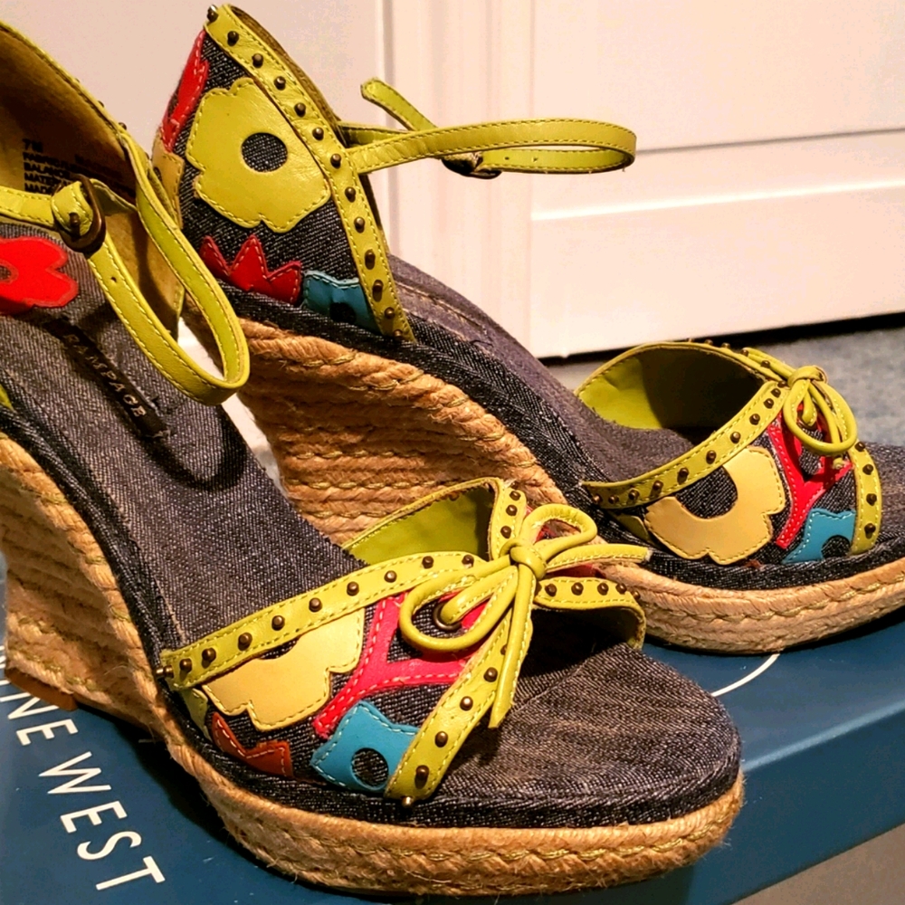 Denim & floral platform sandals